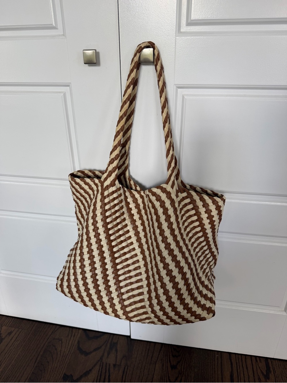 Woven Striped Tote Bag in Brown and Cream - Casual Everyday Carry